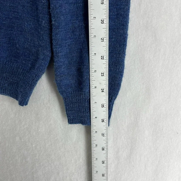 J.Crew Merino Sweater Men's S Blue Brown Leather Elbow Trim Round Neck Pullover - Picture 5 of 15